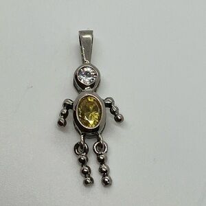 Vtg 925 Sterling Silver & Yellow Cz November Birthstone Person Necklace Pendant